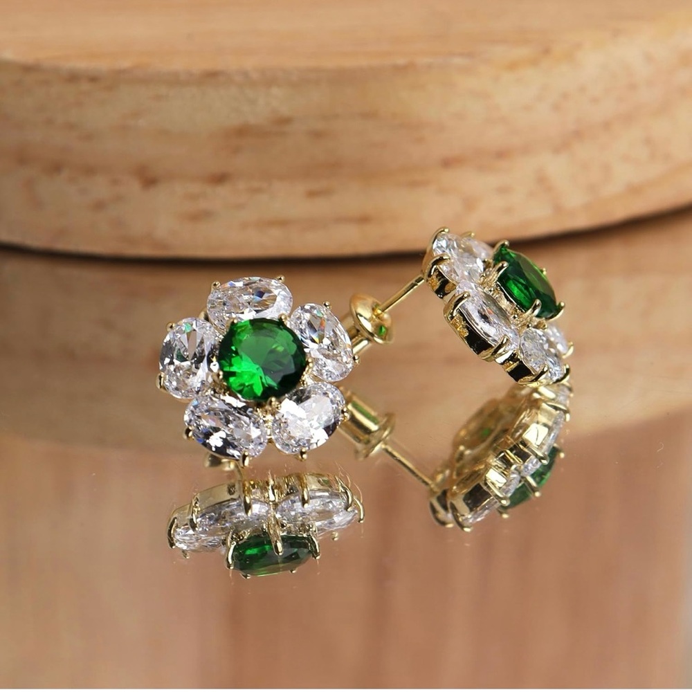 Green and Gold Floral Earrings